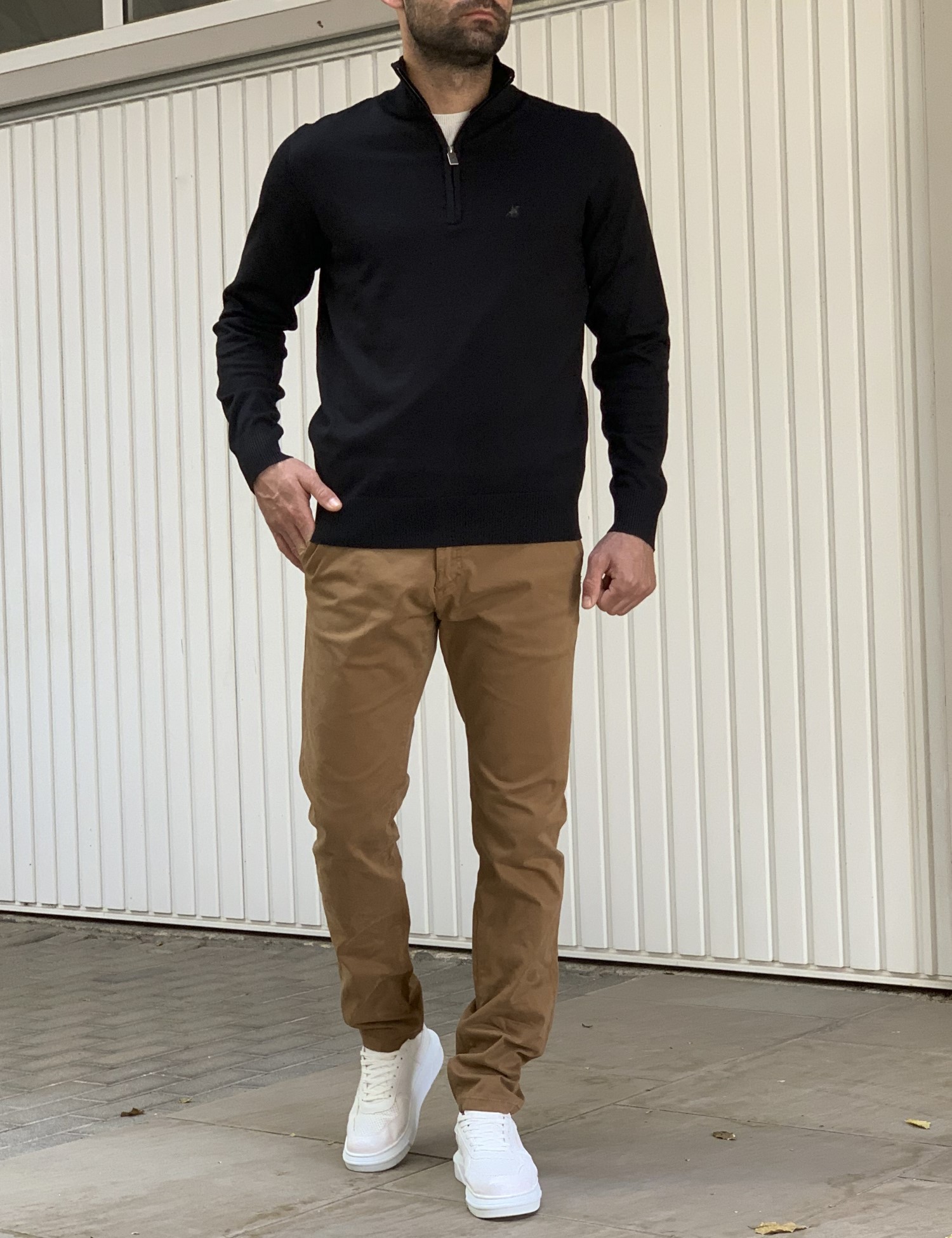 US Grand Polo ανδρικό μαύρο πλεκτό πουλόβερ με γιακά USTR202 φωτογραφία